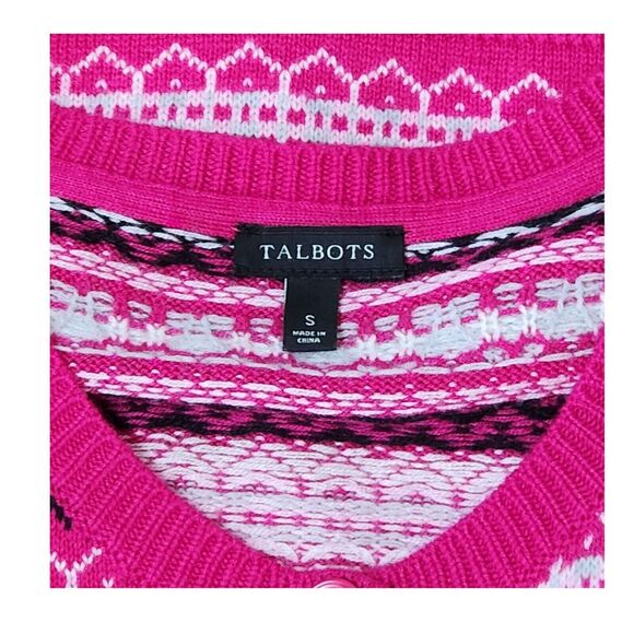 TALBOTS FAIR ISLE NORDIC BUTTON FRONT SWEATER LAMBS WOOL BLEND SIZE S - Picture 4 of 6